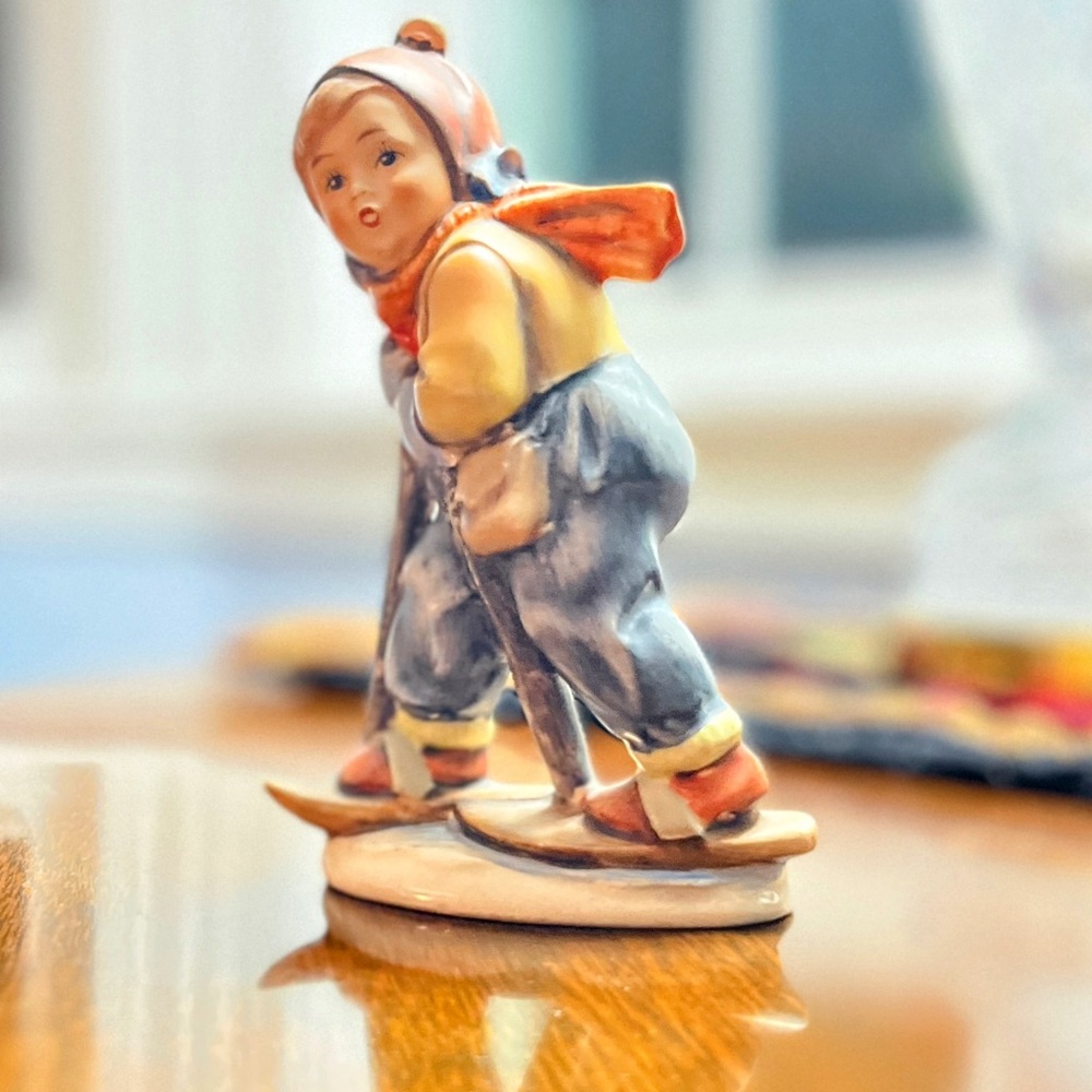 Vintage West German Friedel Figurine: Whimsical Skiing boy